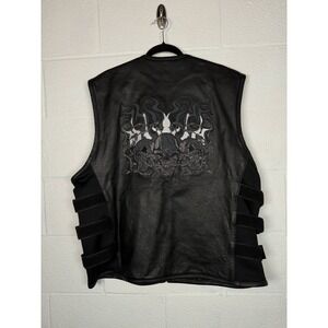 Xelement Leather Motorcycle Vest 3XL Black Skull Biker Zip Side Straps Punk Goth